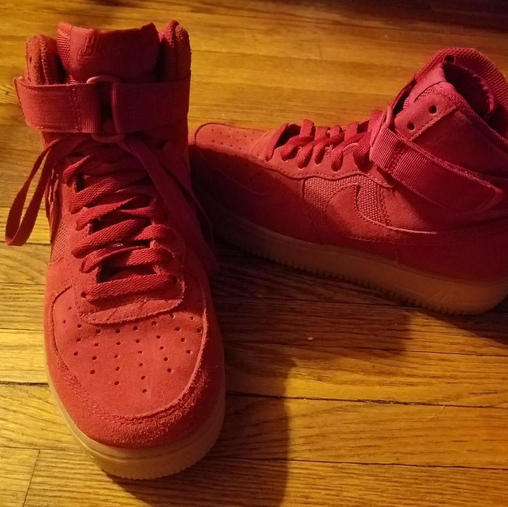 Women's Nike Air One High Shoes Red Suede Sz 7